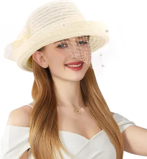 Testudineus Women's Organza Church Hat Kentucky Derby Fascinator Cap for Tea Party Bridal Wedding Dress Sun Hat