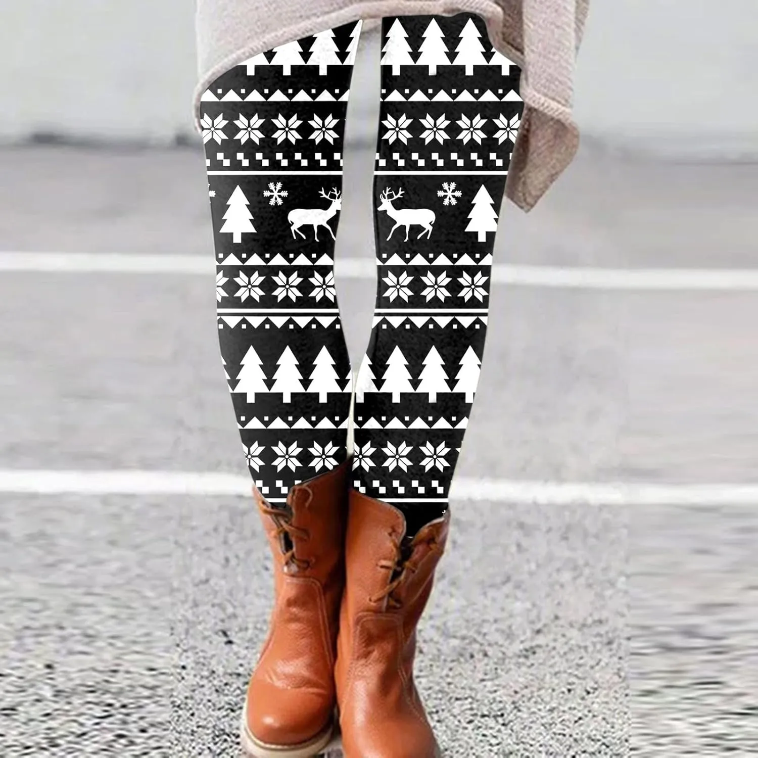 Thick Winter Warm Thermal High Waisted Women Long Printed Christmas Pants Cold Weather with Pockets Womens Leggings