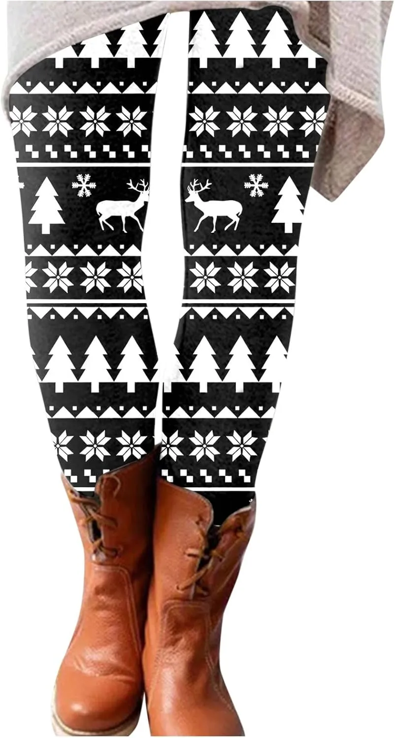 Thick Winter Warm Thermal High Waisted Women Long Printed Christmas Pants Cold Weather with Pockets Womens Leggings