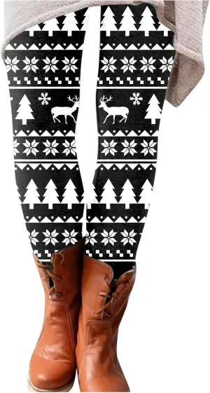Thick Winter Warm Thermal High Waisted Women Long Printed Christmas Pants Cold Weather with Pockets Womens Leggings