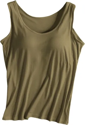 Tops for Women Trendy Tank Tops with Built in Bra Modal Padded Camisole Yoga Bra Racerback Workout Tops Cotton Undershirt