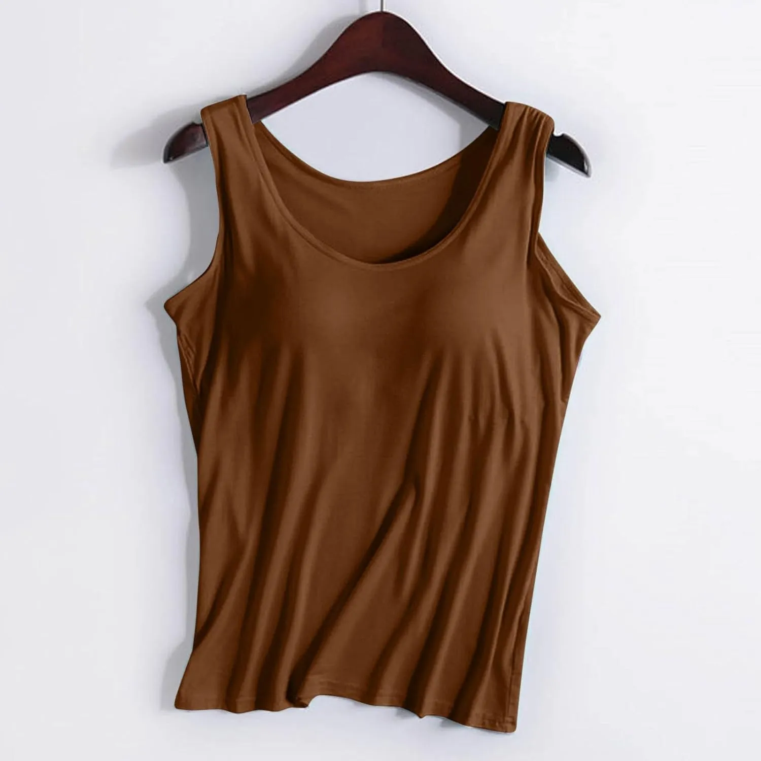 Tops for Women Trendy Tank Tops with Built in Bra Modal Padded Camisole Yoga Bra Racerback Workout Tops Cotton Undershirt
