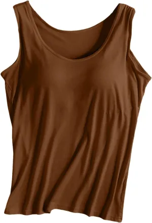 Tops for Women Trendy Tank Tops with Built in Bra Modal Padded Camisole Yoga Bra Racerback Workout Tops Cotton Undershirt