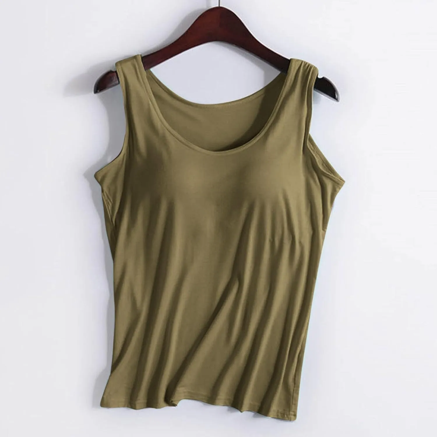 Tops for Women Trendy Tank Tops with Built in Bra Modal Padded Camisole Yoga Bra Racerback Workout Tops Cotton Undershirt