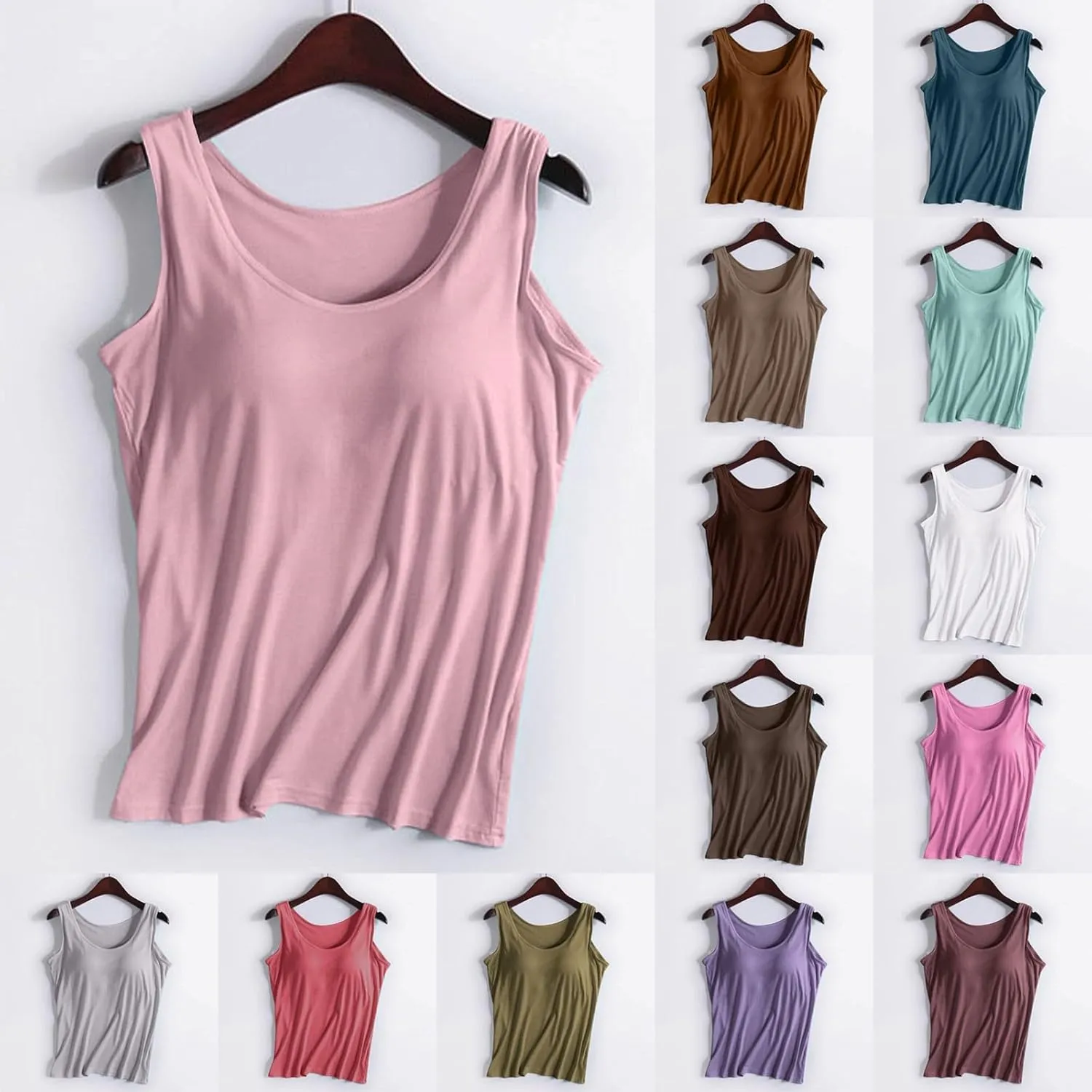 Tops for Women Trendy Tank Tops with Built in Bra Modal Padded Camisole Yoga Bra Racerback Workout Tops Cotton Undershirt