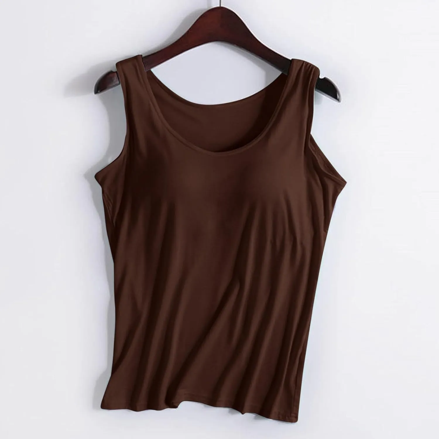 Tops for Women Trendy Tank Tops with Built in Bra Modal Padded Camisole Yoga Bra Racerback Workout Tops Cotton Undershirt
