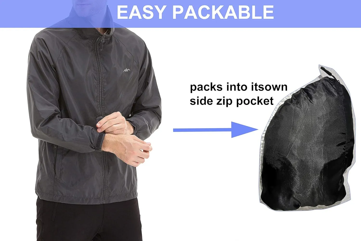 TRAILSIDE SUPPLY CO. Mens Windbreaker Jackets Lightweight Packable Jacket,Windproof and Dustproof