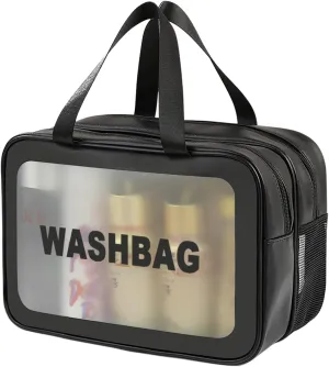 Travel Toiletry Bag for Women and Men, Matte Translucent Toiletry Bag with Handy Handle, Makeup Cosmetic Organizer Bag for Travel Toiletries Accessories (Black-XL)