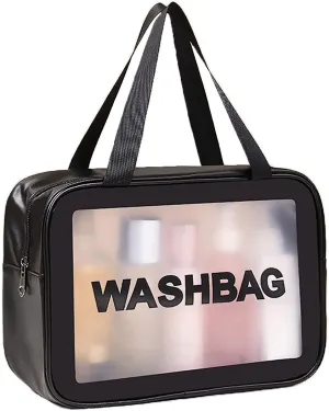 Travel Toiletry Bag for Women and Men, Matte Translucent Toiletry Bag with Handy Handle, Makeup Cosmetic Organizer Bag for Travel Toiletries Accessories (Black)