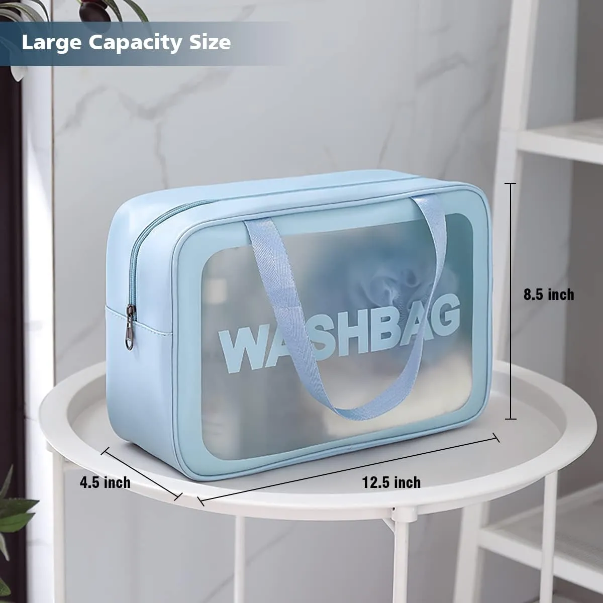 Travel Toiletry Bag for Women and Men, Matte Translucent Toiletry Bag with Handy Handle, Makeup Cosmetic Organizer Bag for Travel Toiletries Accessories (Blue)