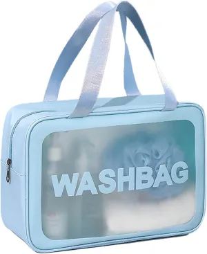 Travel Toiletry Bag for Women and Men, Matte Translucent Toiletry Bag with Handy Handle, Makeup Cosmetic Organizer Bag for Travel Toiletries Accessories (Blue)
