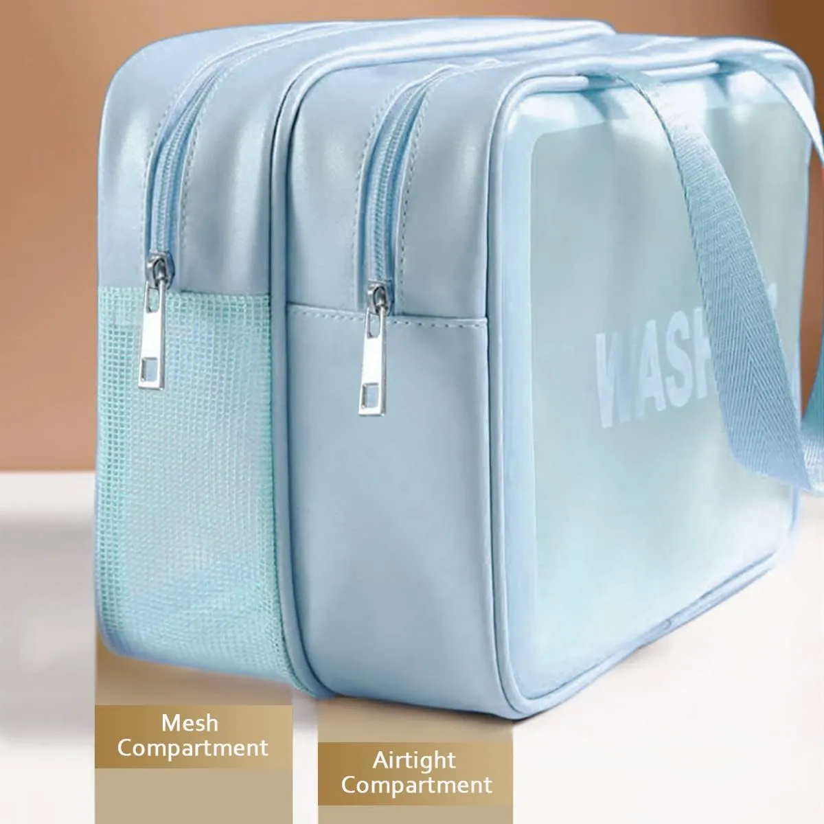 Travel Toiletry Bag for Women, Matte Translucent Toiletry Bag with Handy Handle, Makeup Cosmetic Organizer Bag for Travel Toiletries Accessories (Blue-XL)