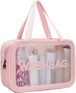 Travel Toiletry Bag for Women, Matte Translucent Toiletry Bag with Handy Handle, Makeup Cosmetic Organizer Bag for Travel Toiletries Accessories (Pink)