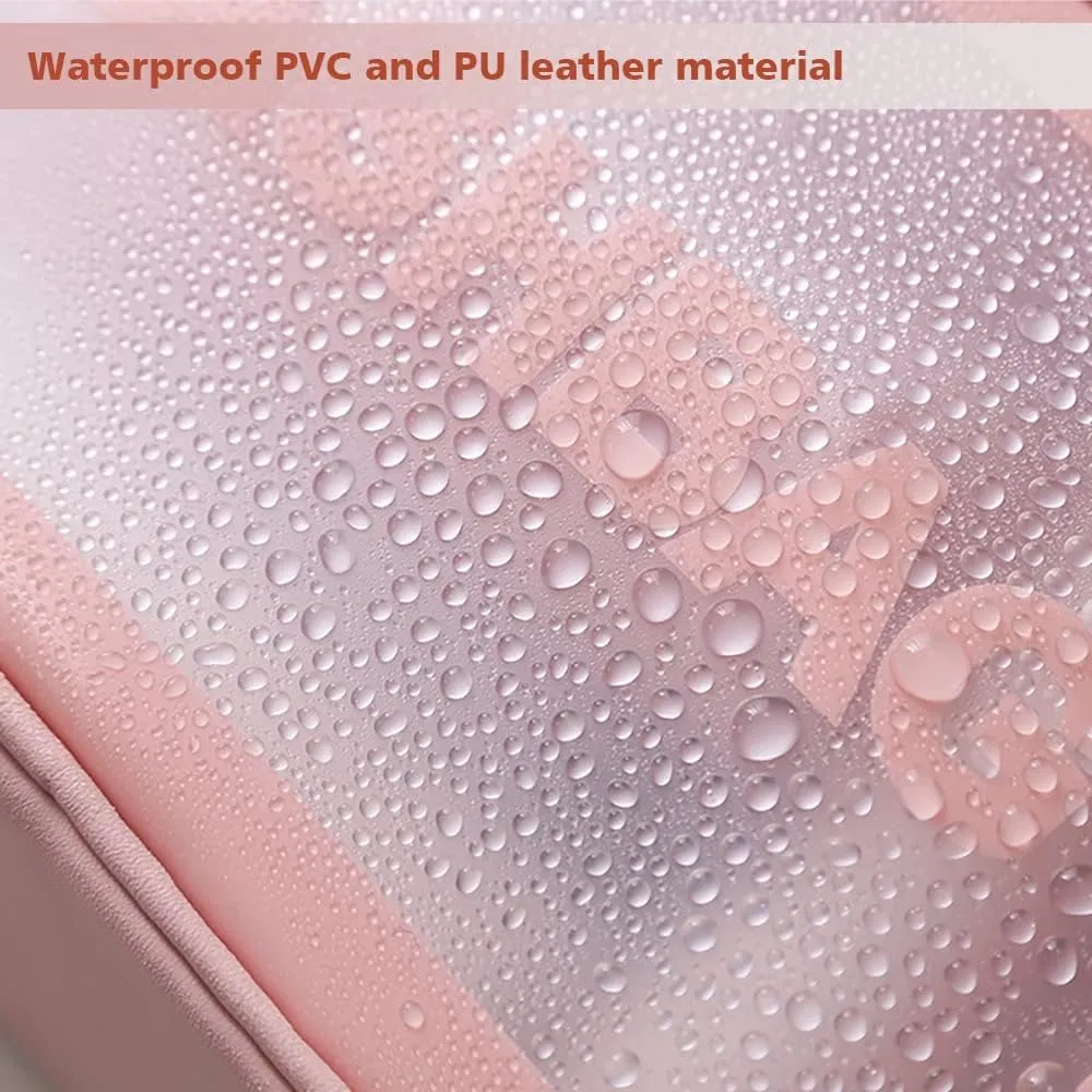 Travel Toiletry Bag for Women, Matte Translucent Toiletry Bag with Handy Handle, Makeup Cosmetic Organizer Bag for Travel Toiletries Accessories (Pink)