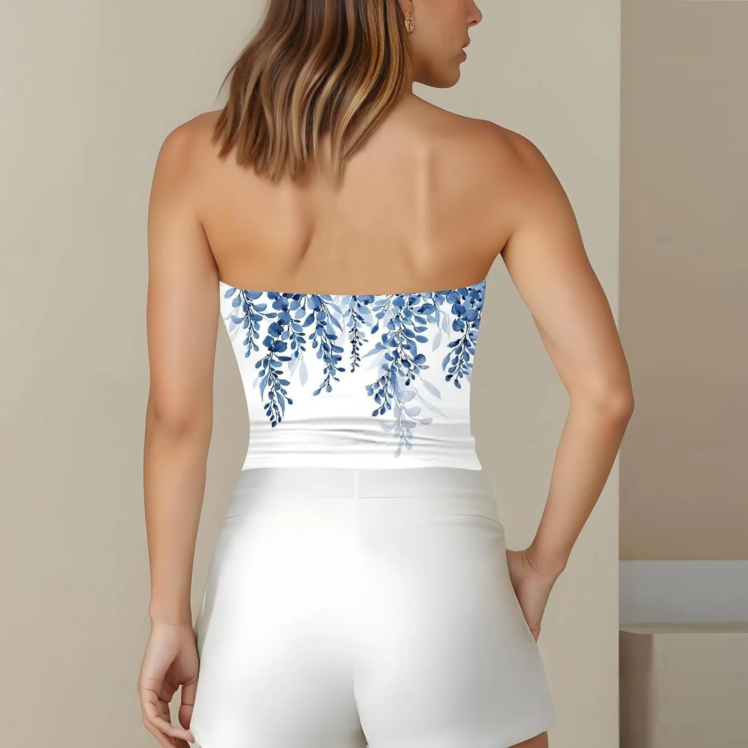Tube Tops for Women with Built in Bra Floral Printed Strapless Slim Fit Crop Tops Going Out Tank Tops for Teens