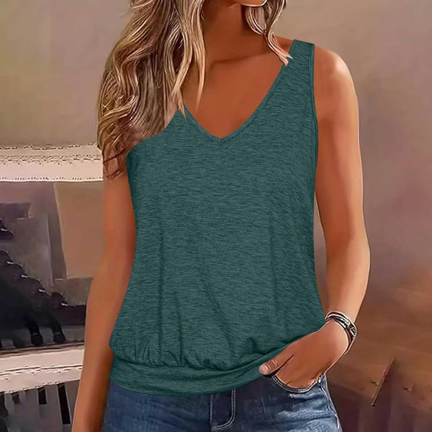 V Neck Tank Tops for Women Summer Loose Home Tops Vest Casual Soft Lightweight Classic-Fit Tanks Off Shoulder Tops