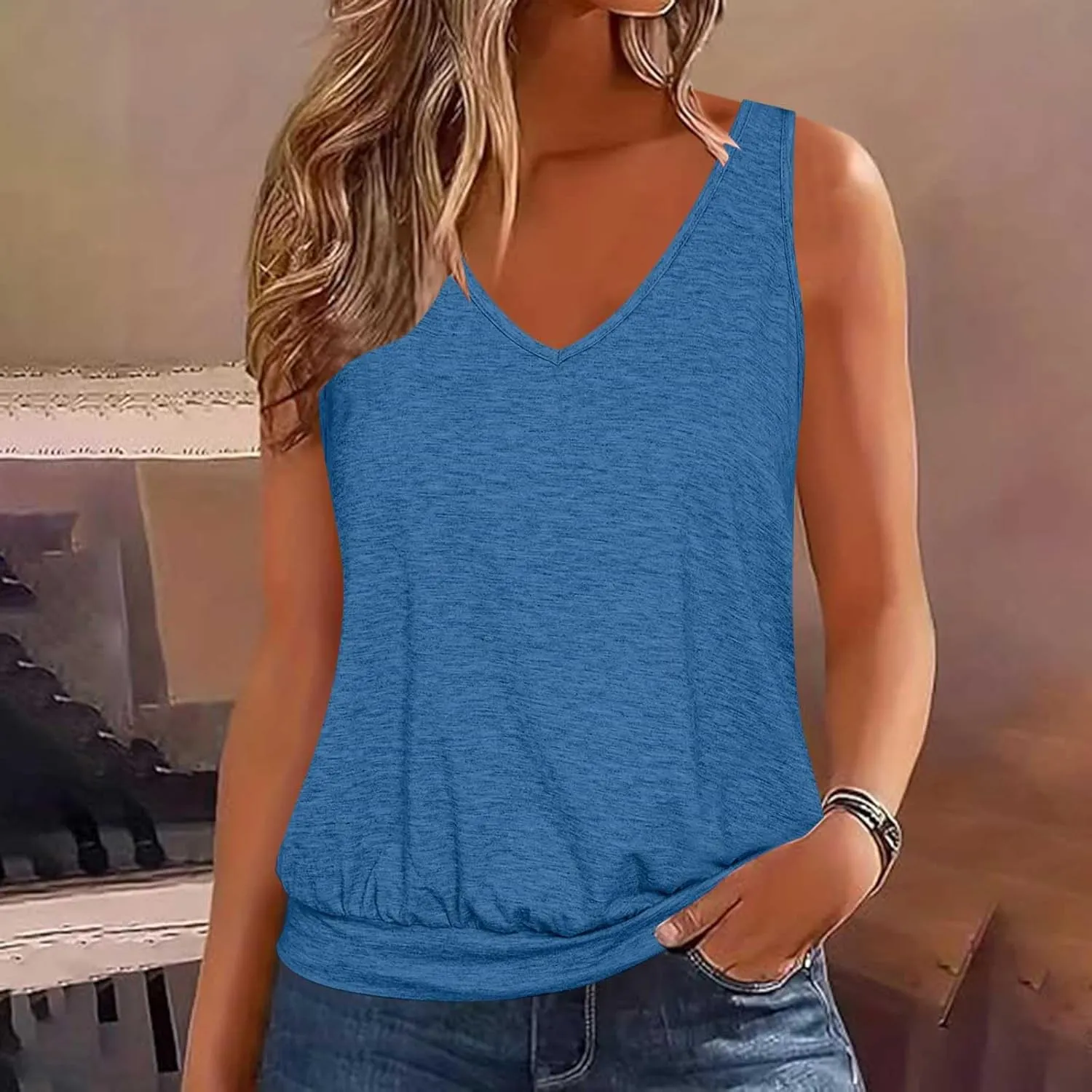 V Neck Tank Tops for Women Summer Loose Home Tops Vest Casual Soft Lightweight Classic-Fit Tanks Off Shoulder Tops