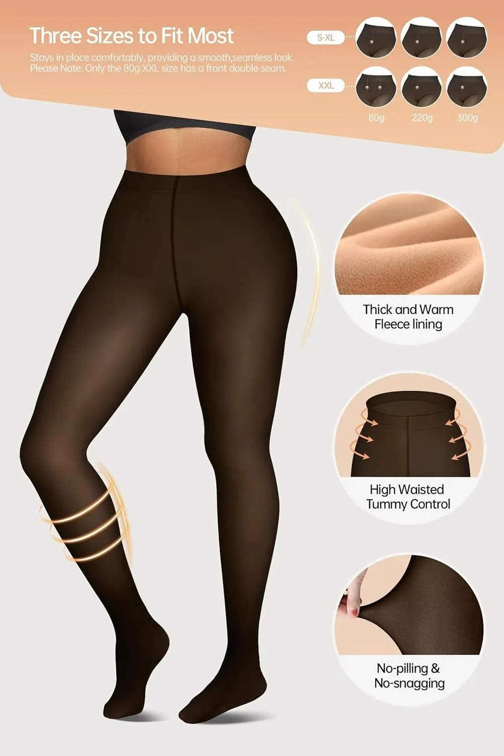 Vertvie 2 Pairs Fleece Lined Tights for Women Thermal Pantyhose Fake Translucent Winter Warm Tights Thick Leggings