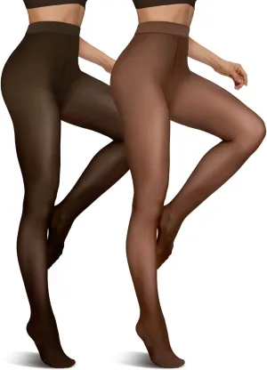 Vertvie 2 Pairs Fleece Lined Tights for Women Thermal Pantyhose Fake Translucent Winter Warm Tights Thick Leggings