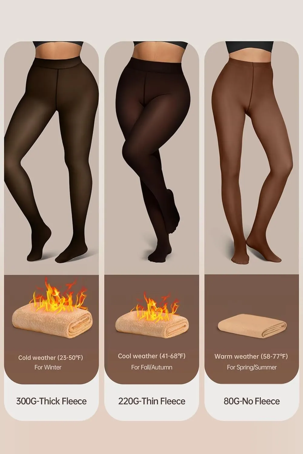 Vertvie 2 Pairs Fleece Lined Tights for Women Thermal Pantyhose Fake Translucent Winter Warm Tights Thick Leggings