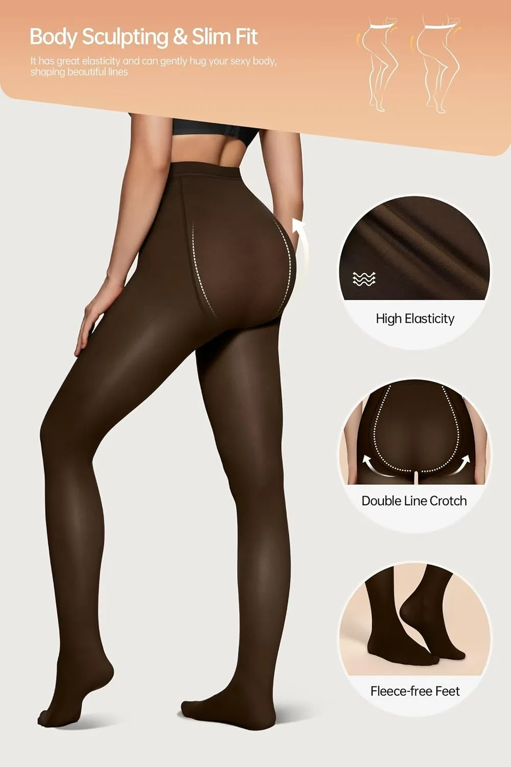 Vertvie 2 Pairs Fleece Lined Tights for Women Thermal Pantyhose Fake Translucent Winter Warm Tights Thick Leggings