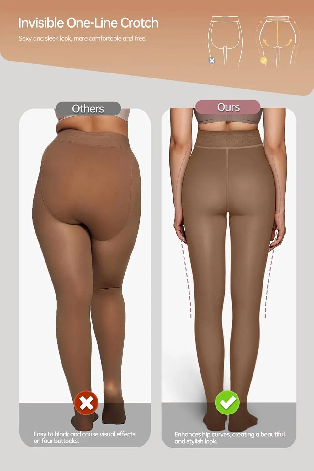 Vertvie 2 Pairs Fleece Lined Tights Women Crotch One Seam Line Warm Sheer Pantyhose Fake Translucent Thermal Thick Leggings