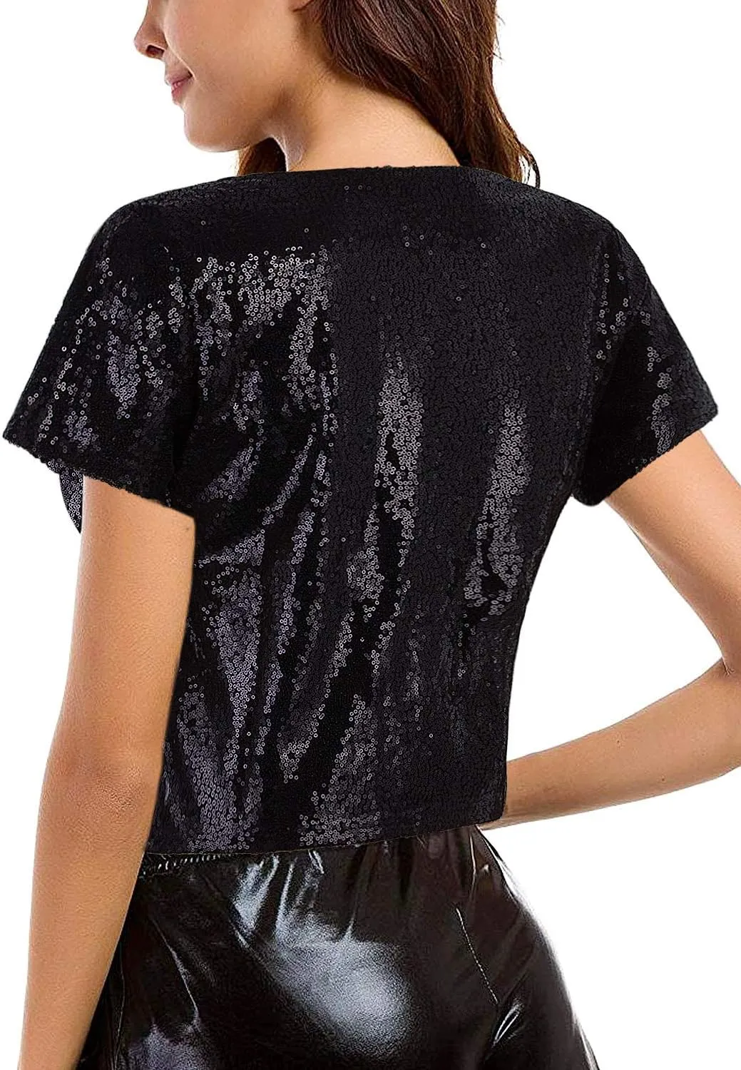 Vijiv Women's Glitter Glam Sequin Top Loose Sleeves Sparkly Shimmer Party Bridesmaid Sequined Tunic Top