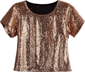 Vijiv Women's Glitter Glam Sequin Top Loose Sleeves Sparkly Shimmer Party Bridesmaid Sequined Tunic Top