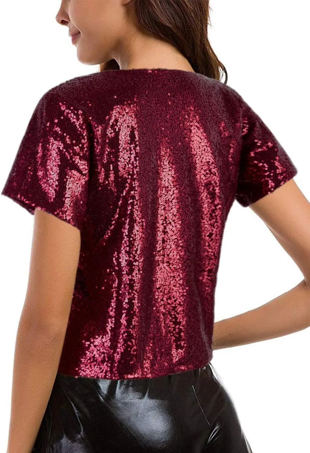 Vijiv Women's Glitter Glam Sequin Top Loose Sleeves Sparkly Shimmer Party Bridesmaid Sequined Tunic Top