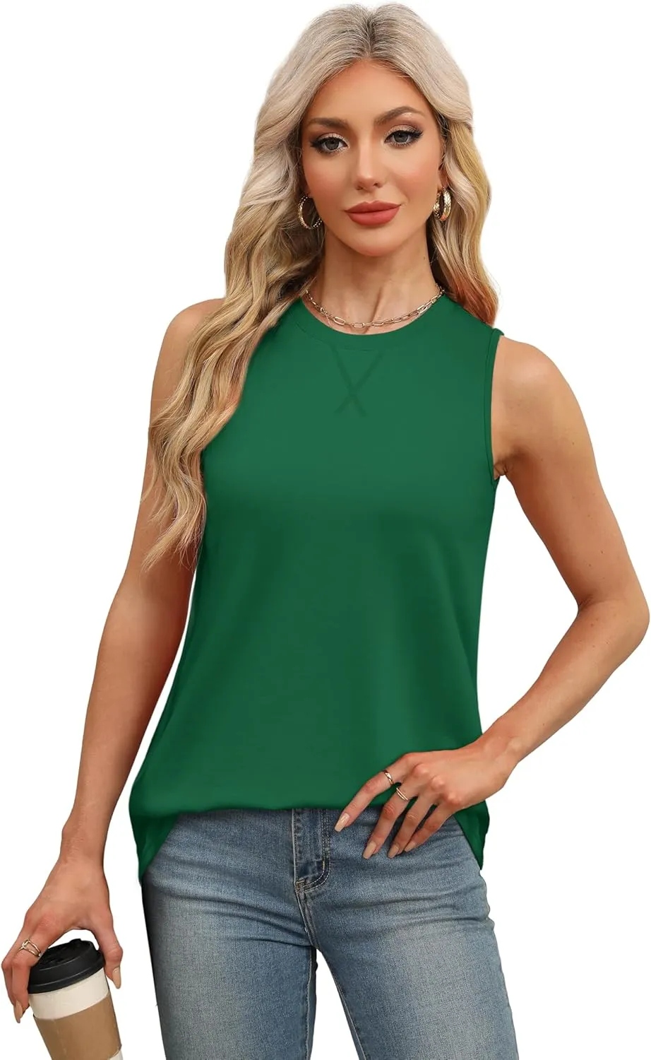 WEESO Womens Tank Tops Basic Casual Summer Trendy Crewneck Sleeveless Shirts Tops