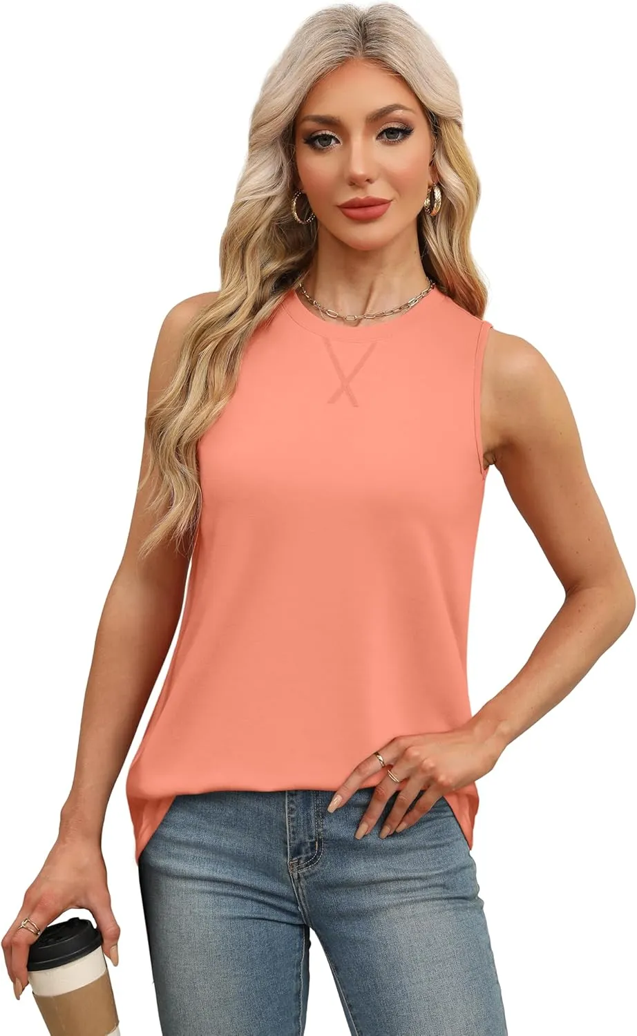 WEESO Womens Tank Tops Basic Casual Summer Trendy Crewneck Sleeveless Shirts Tops