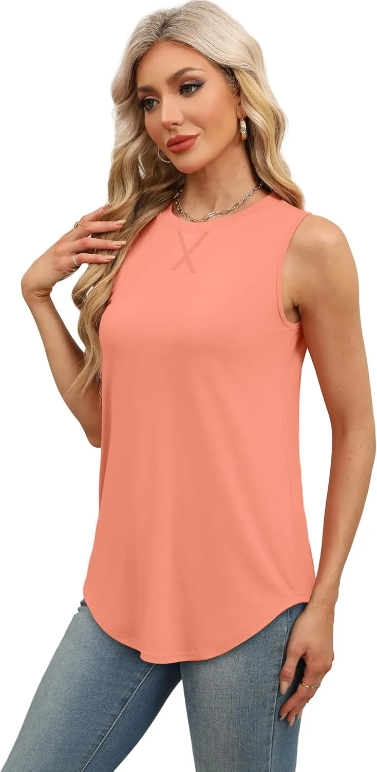 WEESO Womens Tank Tops Basic Casual Summer Trendy Crewneck Sleeveless Shirts Tops