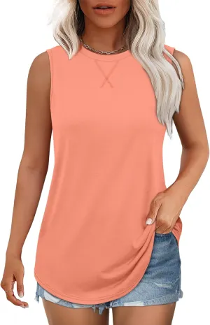 WEESO Womens Tank Tops Basic Casual Summer Trendy Crewneck Sleeveless Shirts Tops
