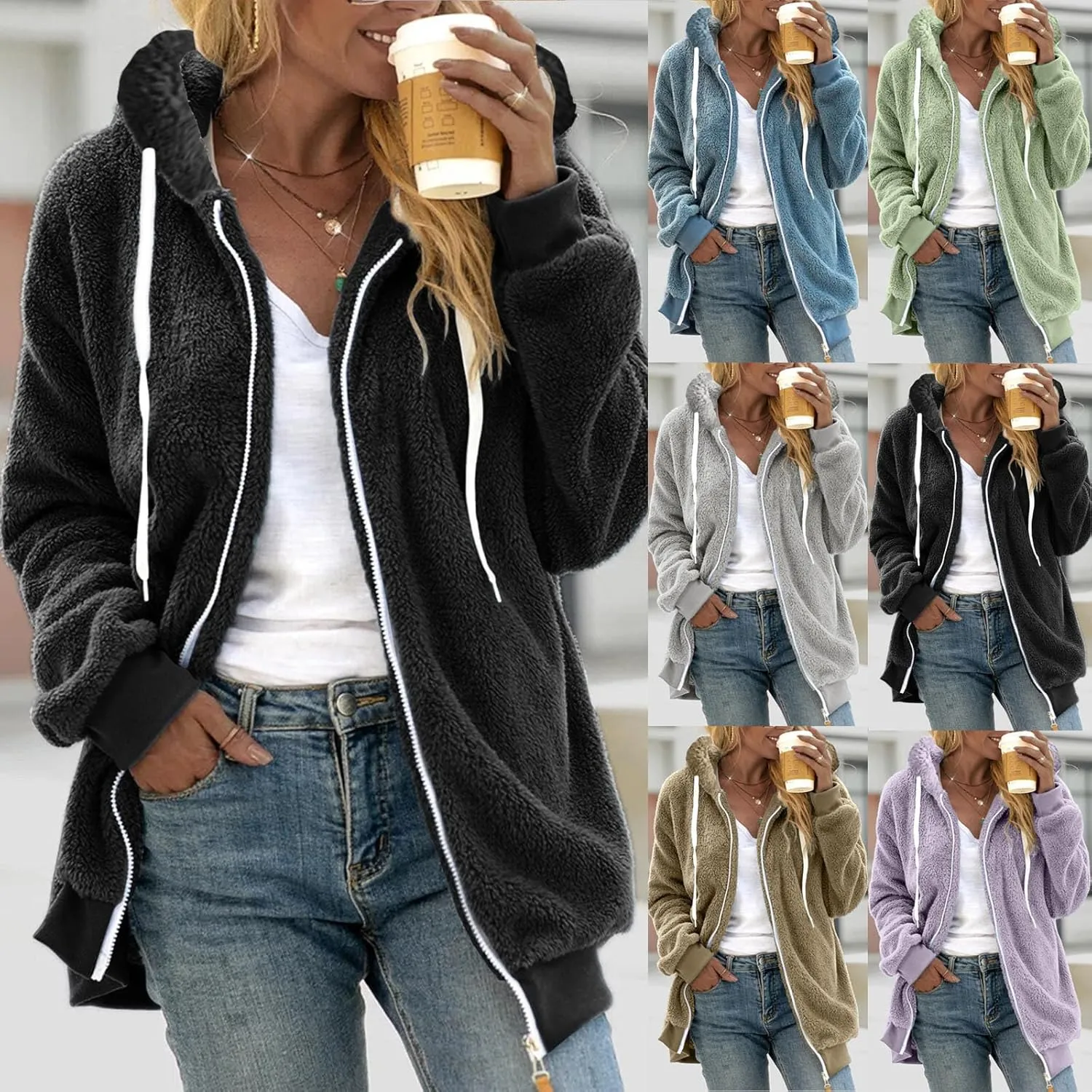 Winter Coats for Women 2023 Fuzzy Fleece Sherpa Jacket Warm Outerwear Button Down Long Sleeve Cardigan Plush Sweater