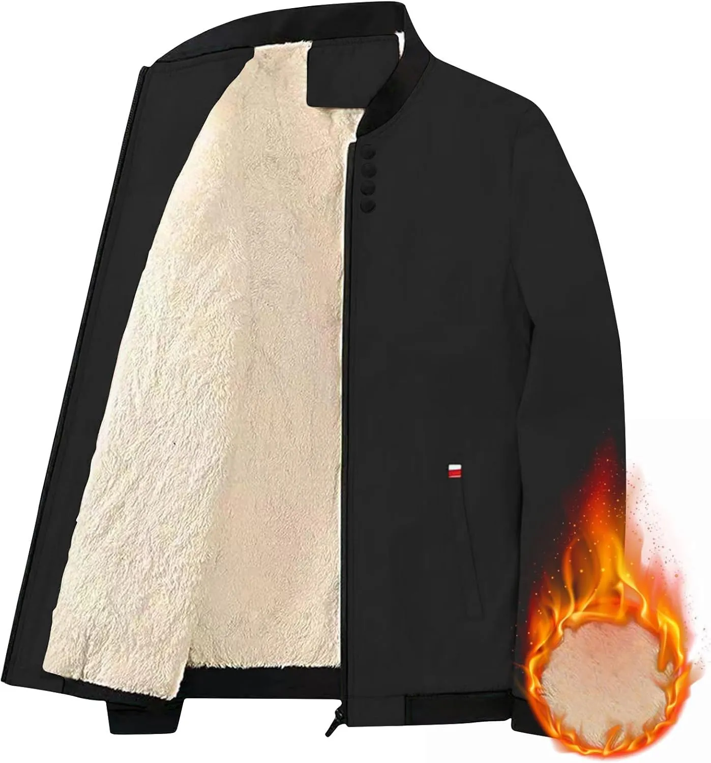 Winter Thermal Jackets For Men Long Sleeve Zip Fleece Lined Casual Jacket Sherpa Windproof Bomber Jackets With Pocket