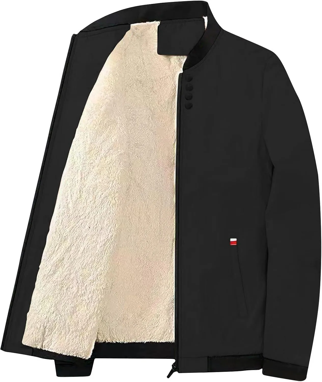 Winter Thermal Jackets For Men Long Sleeve Zip Fleece Lined Casual Jacket Sherpa Windproof Bomber Jackets With Pocket