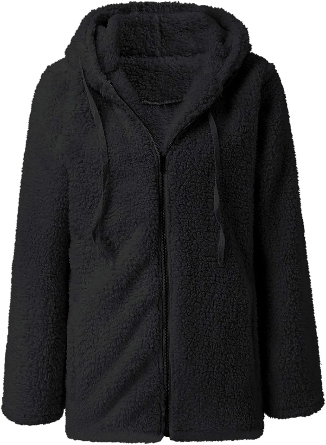 Women Fuzzy Fleece Zip Up Jacket Hooded Sherpa Lined Sweatshirt Casual Soft Fuzzy Shaggy Teddy Coat Fluffy Outerwear