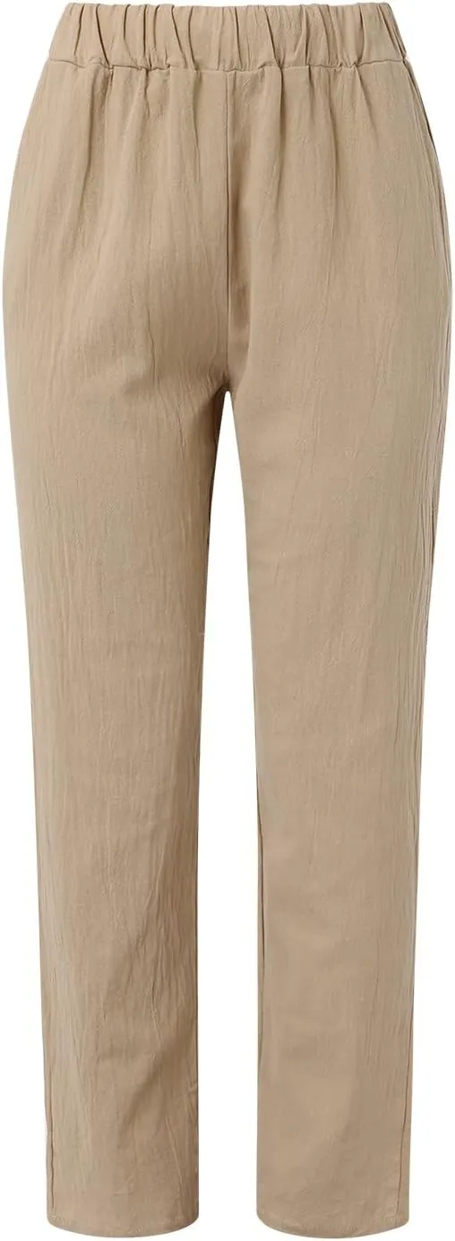 Women High Waisted Wide Leg Pants Fashion Drawstring Elastic Trousers Comfy Straight Leg Long Pants with Pockets
