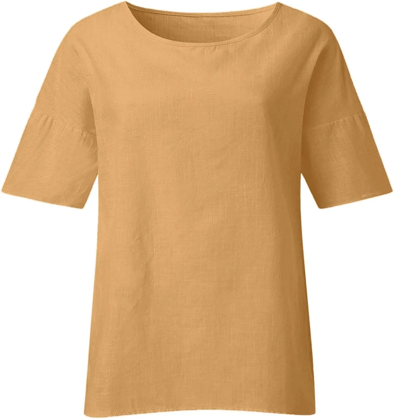 Women Linen Shirts Summer Cotton Linen Boho Short Sleeve T-Shirt Casual Loose Basic V Neck Blouse Top