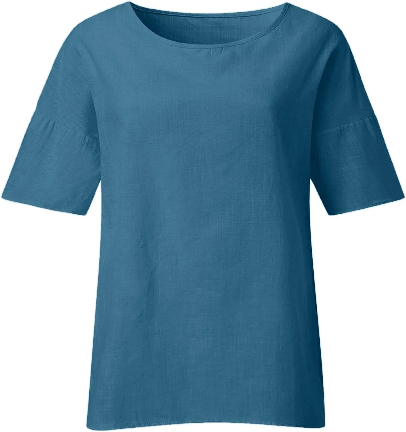 Women Linen Shirts Summer Cotton Linen Boho Short Sleeve T-Shirt Casual Loose Basic V Neck Blouse Top