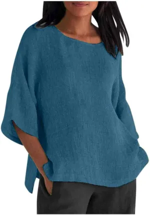 Women Linen Shirts Summer Cotton Linen Boho Short Sleeve T-Shirt Casual Loose Basic V Neck Blouse Top