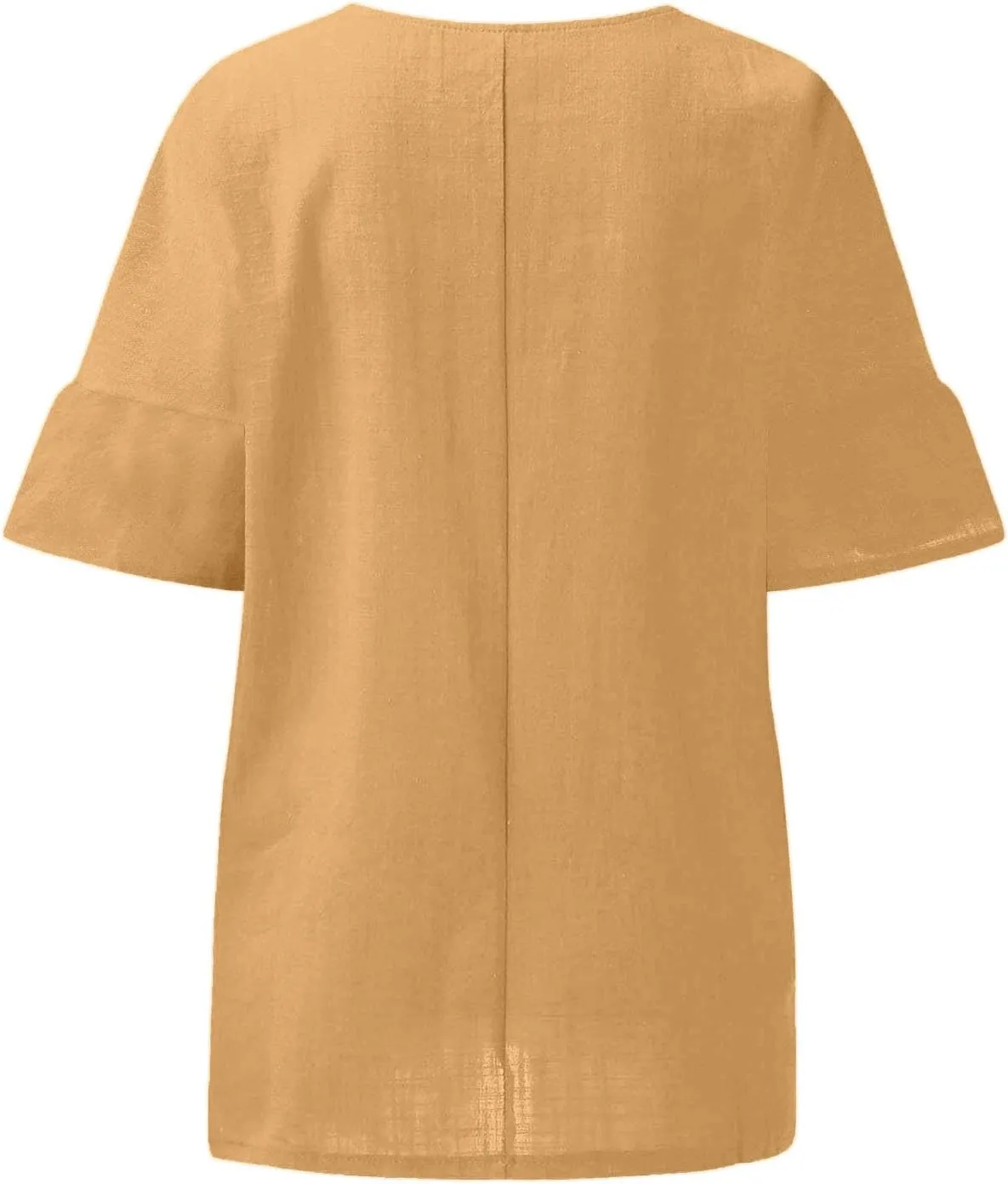 Women Linen Shirts Summer Cotton Linen Boho Short Sleeve T-Shirt Casual Loose Basic V Neck Blouse Top