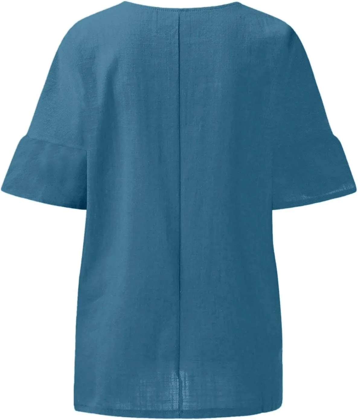 Women Linen Shirts Summer Cotton Linen Boho Short Sleeve T-Shirt Casual Loose Basic V Neck Blouse Top