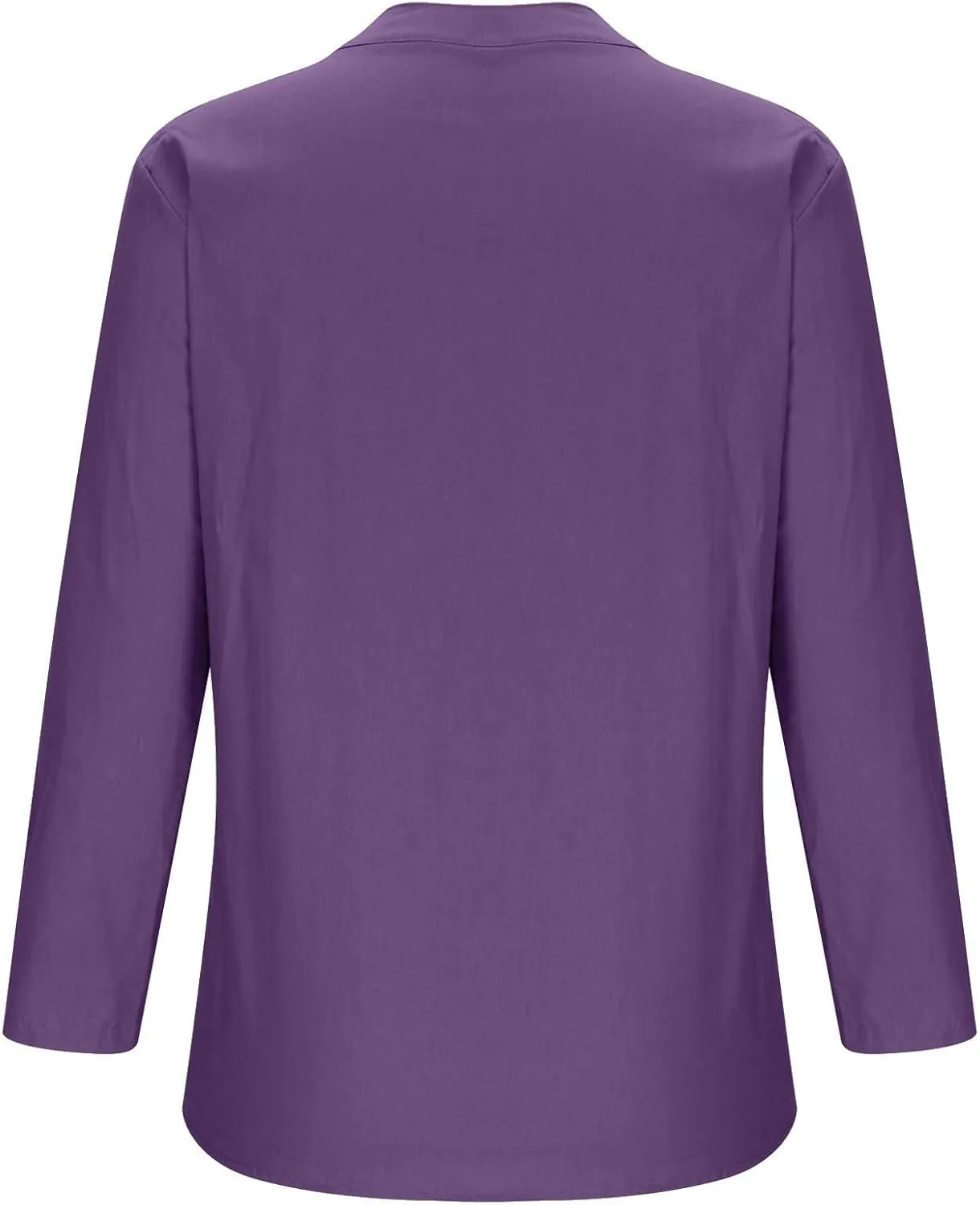 Women Linen Shirts V-Neck Buttons Blouse Plain Solid Comfy Tee Top Long Sleeve Loose T-Shirts