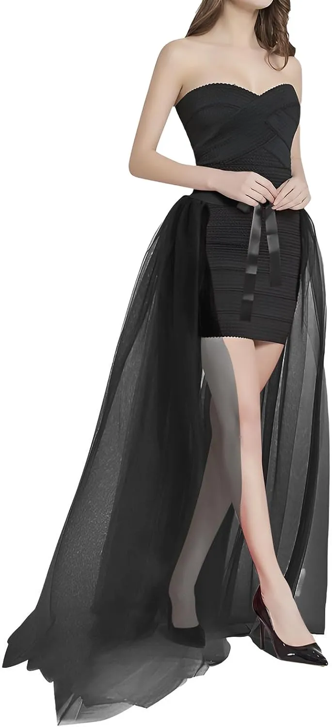 Women Maxi Tulle Skirt Overlay Long Tutu Skirts Bandage Mesh Detachable Train Overskirt for Wedding Party Prom Cocktail