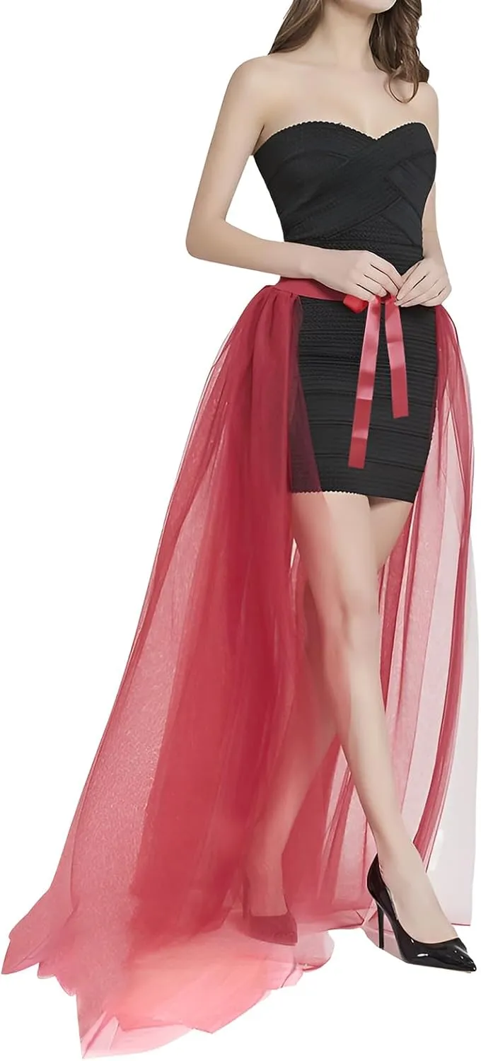 Women Maxi Tulle Skirt Overlay Long Tutu Skirts Bandage Mesh Detachable Train Overskirt for Wedding Party Prom Cocktail