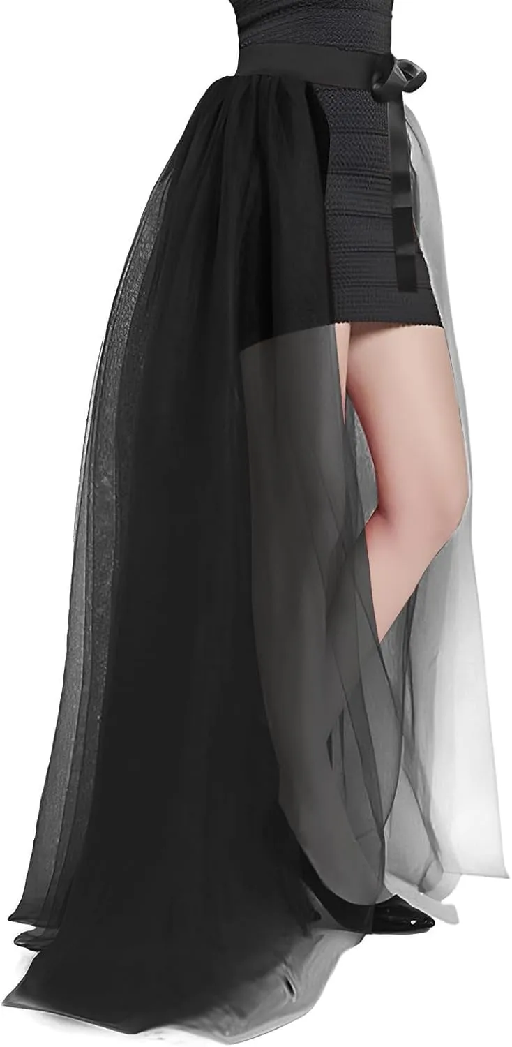 Women Maxi Tulle Skirt Overlay Long Tutu Skirts Bandage Mesh Detachable Train Overskirt for Wedding Party Prom Cocktail