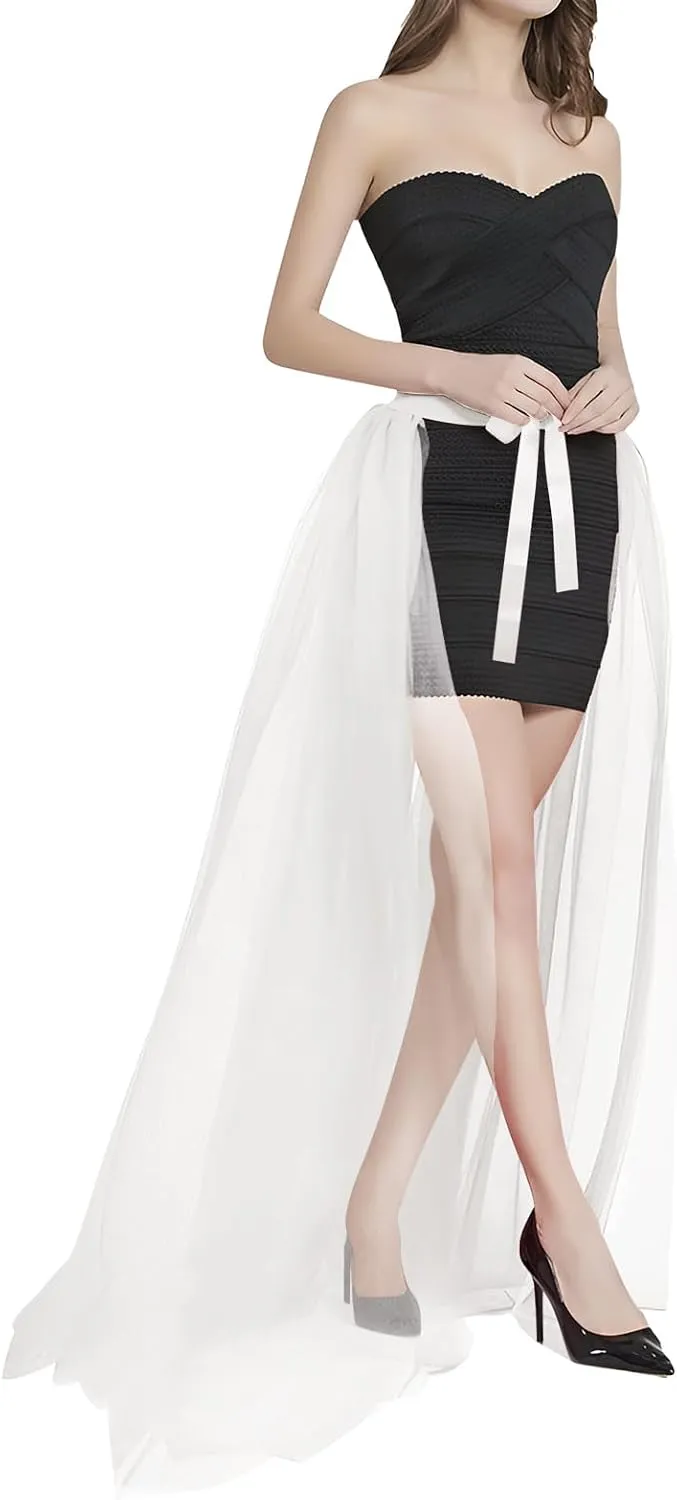 Women Maxi Tulle Skirt Overlay Long Tutu Skirts Bandage Mesh Detachable Train Overskirt for Wedding Party Prom Cocktail