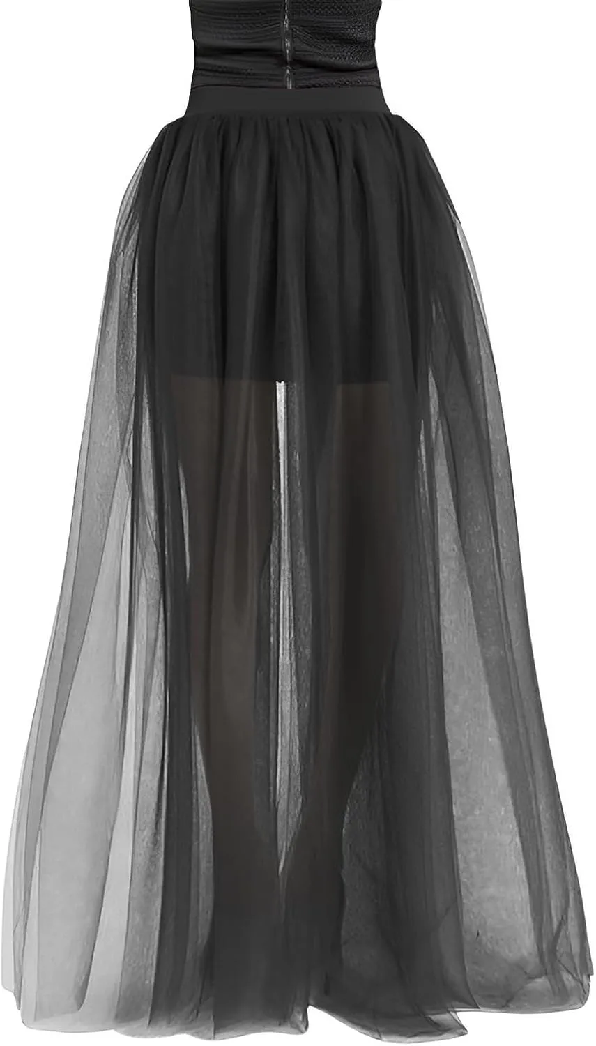Women Maxi Tulle Skirt Overlay Long Tutu Skirts Bandage Mesh Detachable Train Overskirt for Wedding Party Prom Cocktail