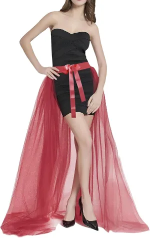 Women Maxi Tulle Skirt Overlay Long Tutu Skirts Bandage Mesh Detachable Train Overskirt for Wedding Party Prom Cocktail